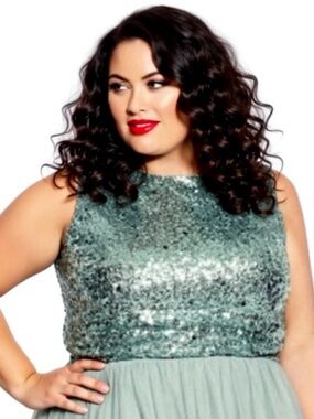 City Chic Be Dazzle Sequin Crop Top in Topaz Green - Plus Size 20 NWT